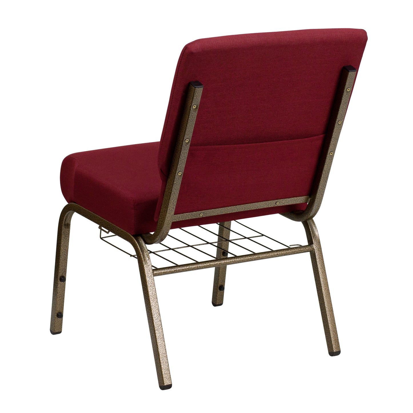 HERCULES Series 21''W Church Chair in Burgundy Fabric with Cup Book Rack - Gold Vein Frame Burgundy Fabric/Gold Vein Frame