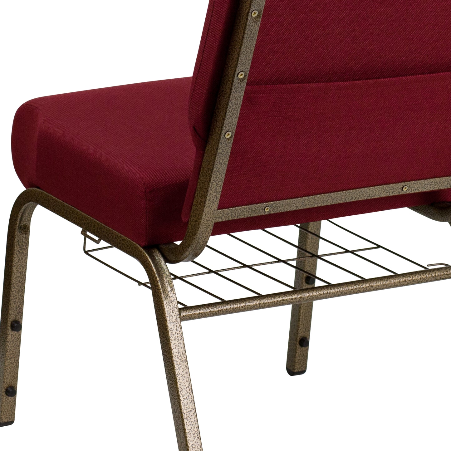 HERCULES Series 21''W Church Chair in Burgundy Fabric with Cup Book Rack - Gold Vein Frame Burgundy Fabric/Gold Vein Frame