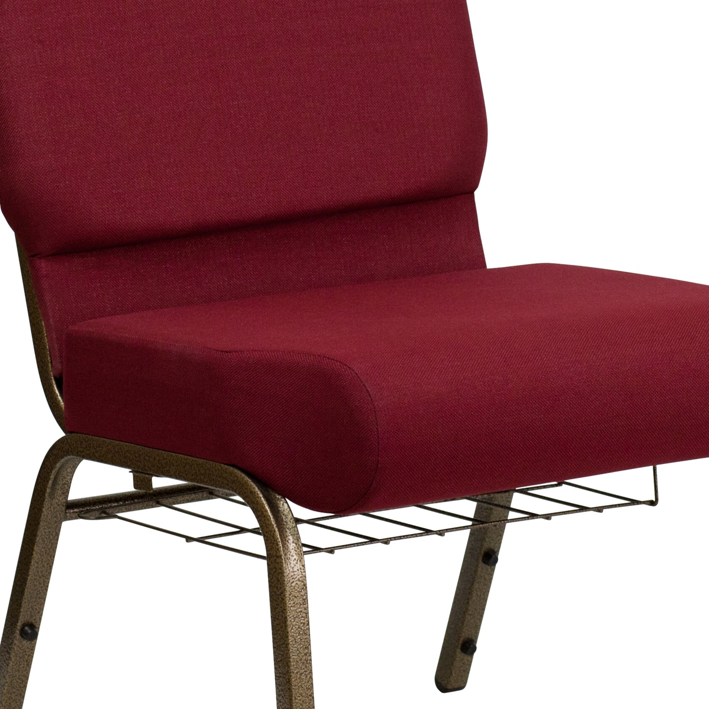 HERCULES Series 21''W Church Chair in Burgundy Fabric with Cup Book Rack - Gold Vein Frame Burgundy Fabric/Gold Vein Frame