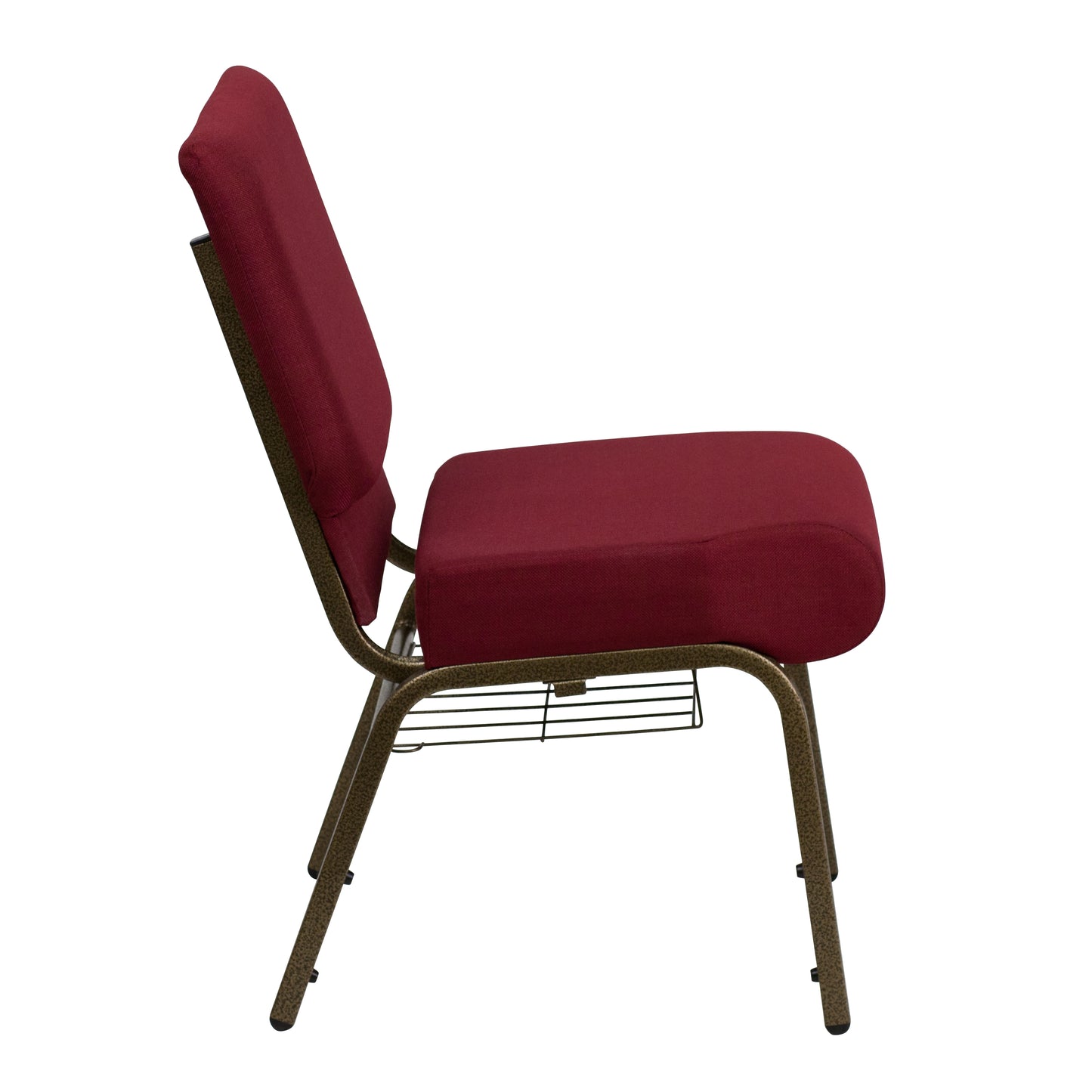 HERCULES Series 21''W Church Chair in Burgundy Fabric with Cup Book Rack - Gold Vein Frame Burgundy Fabric/Gold Vein Frame