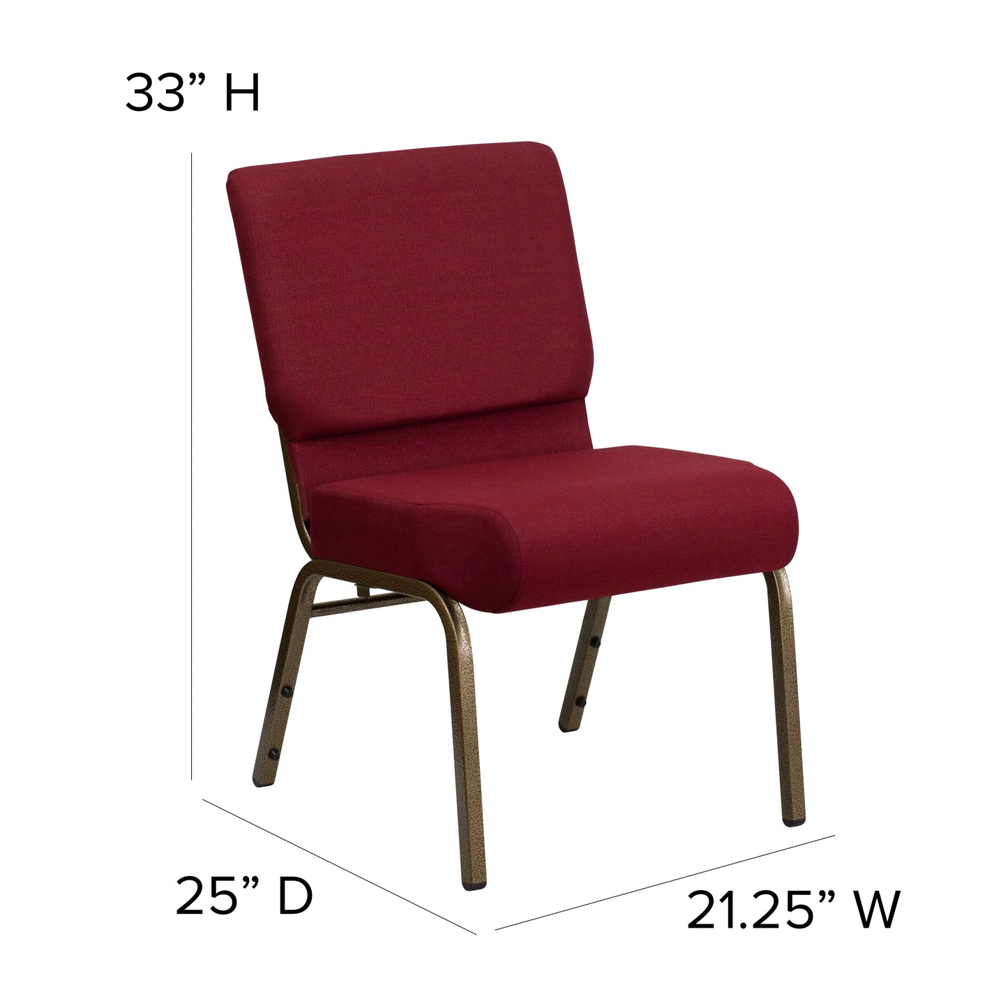 HERCULES Series 21''W Stacking Church Chair in Burgundy Fabric - Gold Vein Frame Burgundy Fabric/Gold Vein Frame