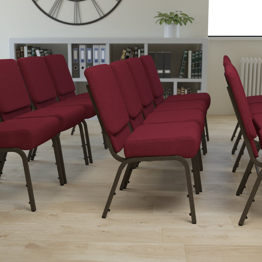 HERCULES Series 21''W Stacking Church Chair in Burgundy Fabric - Gold Vein Frame Burgundy Fabric/Gold Vein Frame