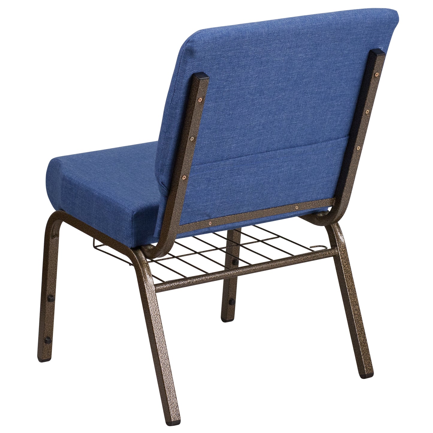 HERCULES Series 21''W Church Chair in Blue Fabric with Cup Book Rack - Gold Vein Frame Blue Fabric/Gold Vein Frame