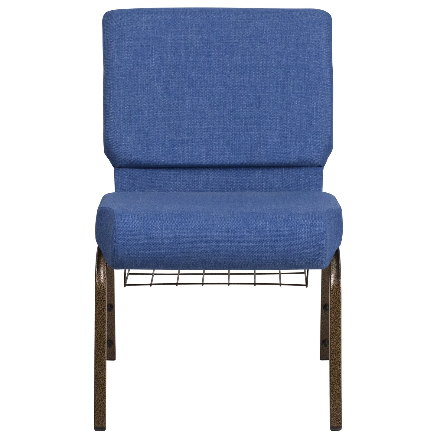 HERCULES Series 21''W Church Chair in Blue Fabric with Cup Book Rack - Gold Vein Frame Blue Fabric/Gold Vein Frame