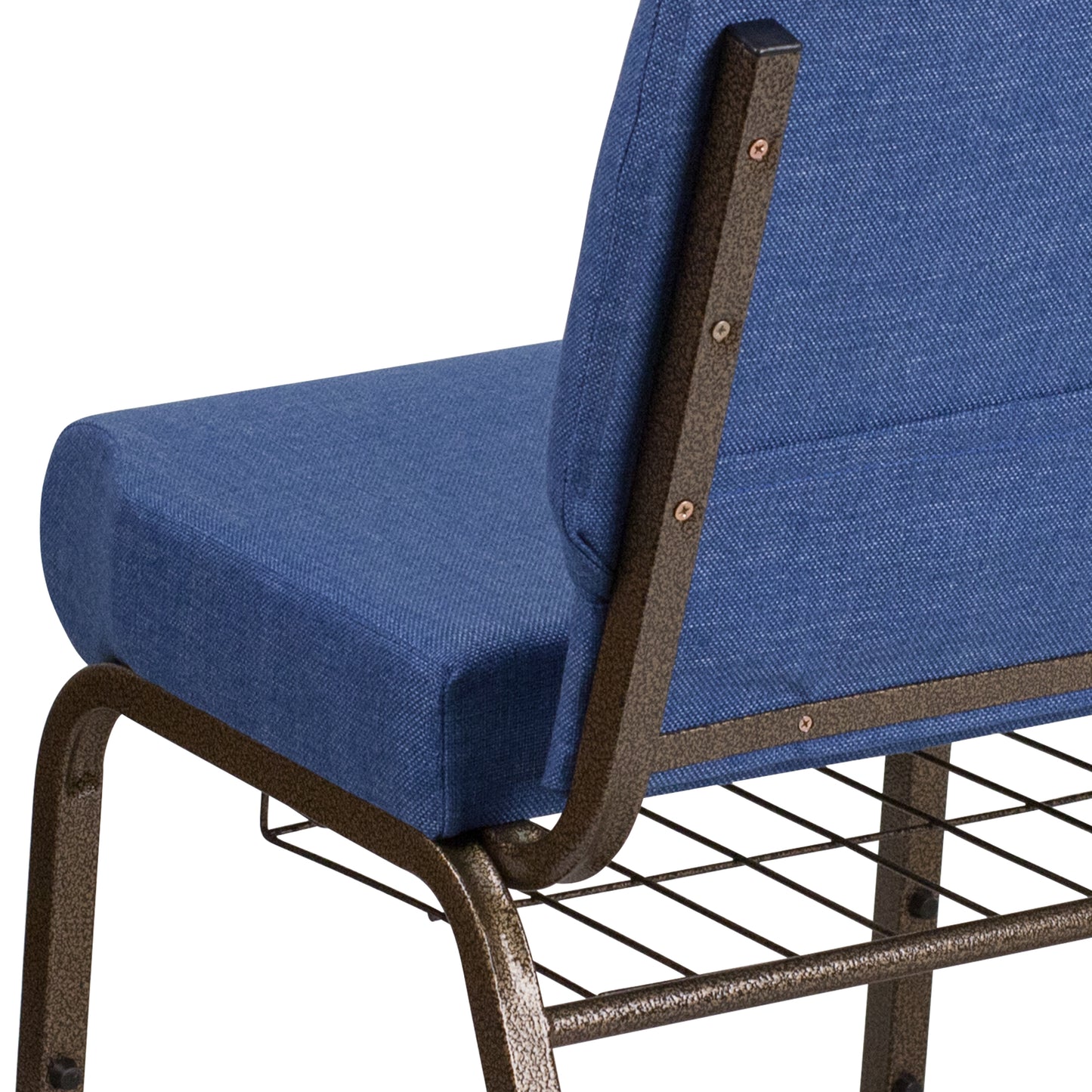 HERCULES Series 21''W Church Chair in Blue Fabric with Cup Book Rack - Gold Vein Frame Blue Fabric/Gold Vein Frame
