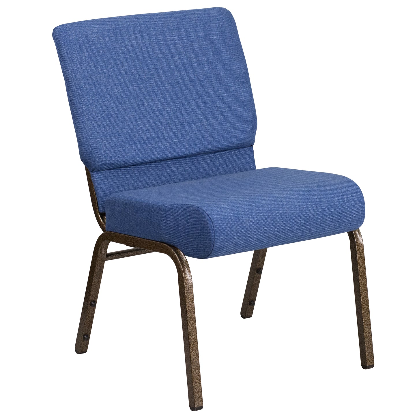 HERCULES Series 21''W Stacking Church Chair in Blue Fabric - Gold Vein Frame Blue Fabric/Gold Vein Frame
