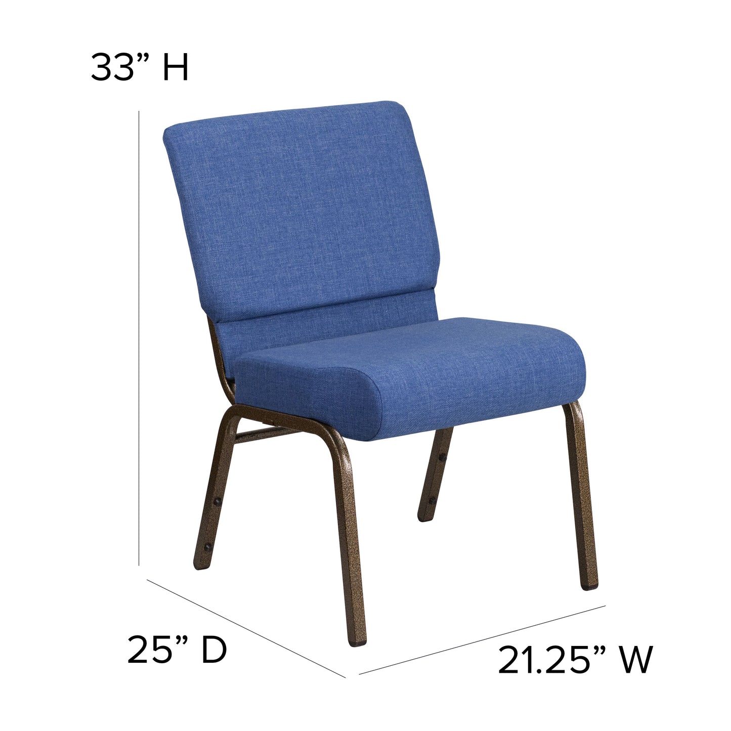 HERCULES Series 21''W Stacking Church Chair in Blue Fabric - Gold Vein Frame Blue Fabric/Gold Vein Frame