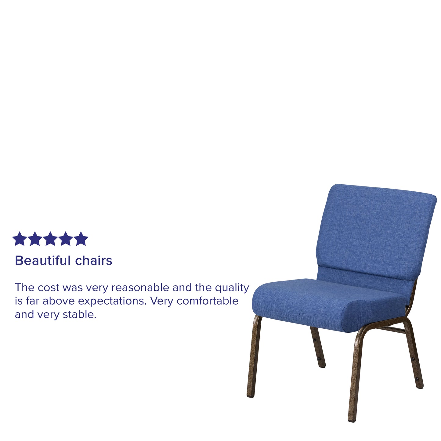HERCULES Series 21''W Stacking Church Chair in Blue Fabric - Gold Vein Frame Blue Fabric/Gold Vein Frame