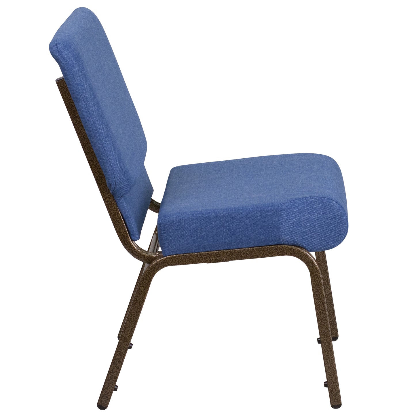 HERCULES Series 21''W Stacking Church Chair in Blue Fabric - Gold Vein Frame Blue Fabric/Gold Vein Frame