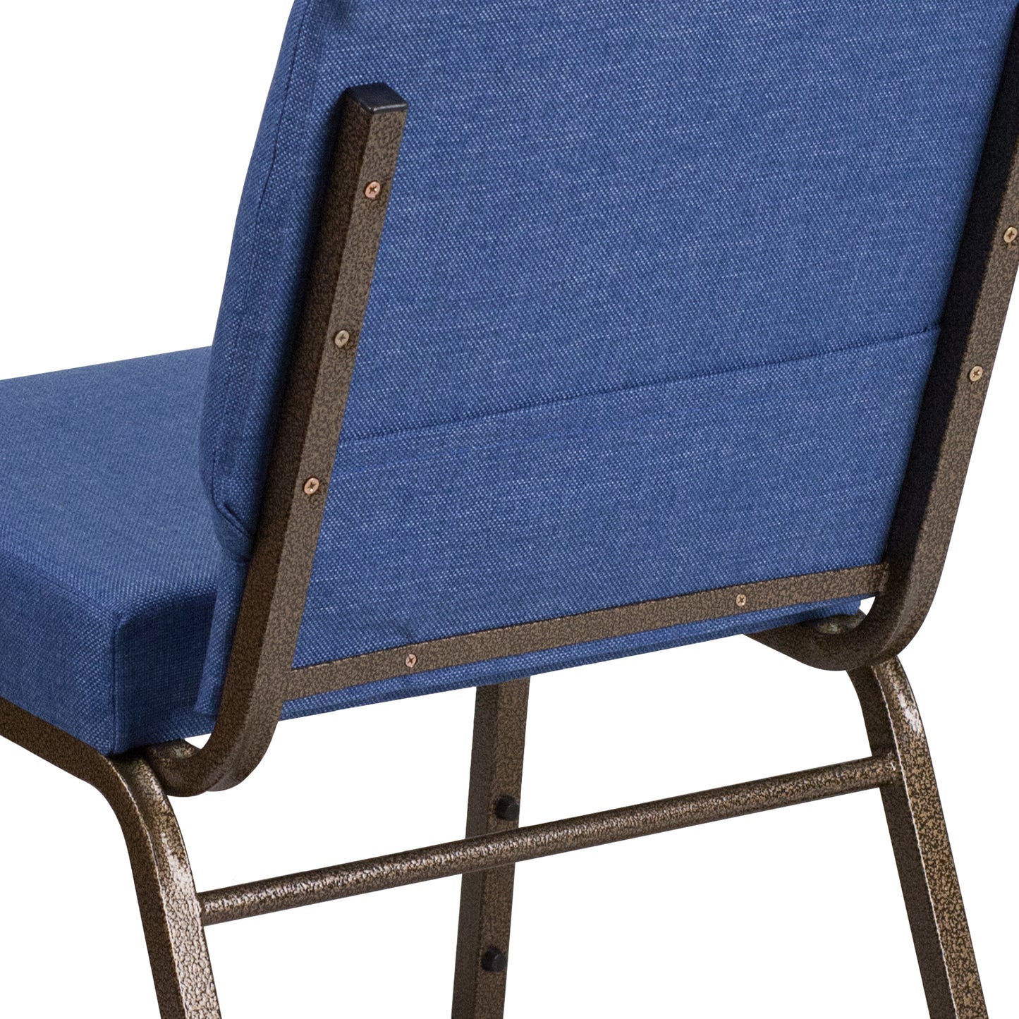 HERCULES Series 21''W Stacking Church Chair in Blue Fabric - Gold Vein Frame Blue Fabric/Gold Vein Frame
