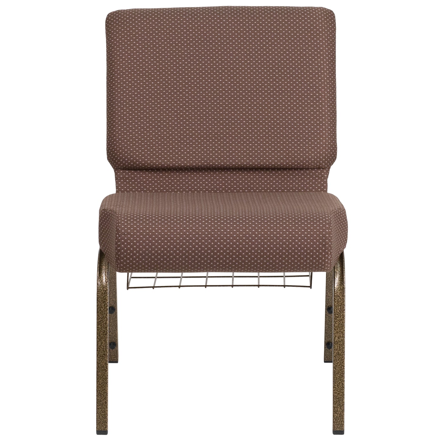 HERCULES Series 21''W Church Chair in Brown Dot Fabric with Book Rack - Gold Vein Frame Brown Dot Fabric/Gold Vein Frame FD-CH0221-4-GV-BNDOT-BAS-GG