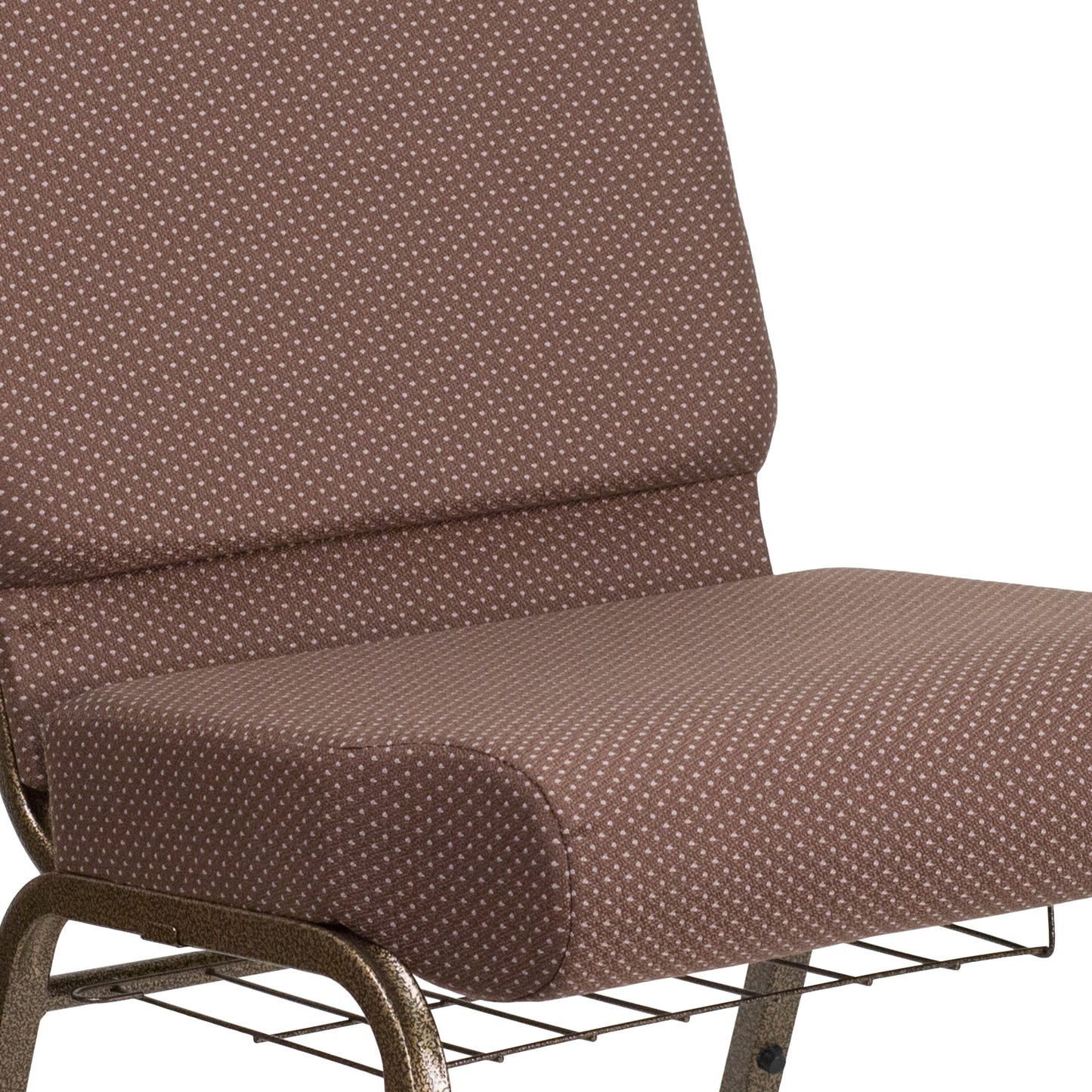 HERCULES Series 21''W Church Chair in Brown Dot Fabric with Book Rack - Gold Vein Frame Brown Dot Fabric/Gold Vein Frame FD-CH0221-4-GV-BNDOT-BAS-GG