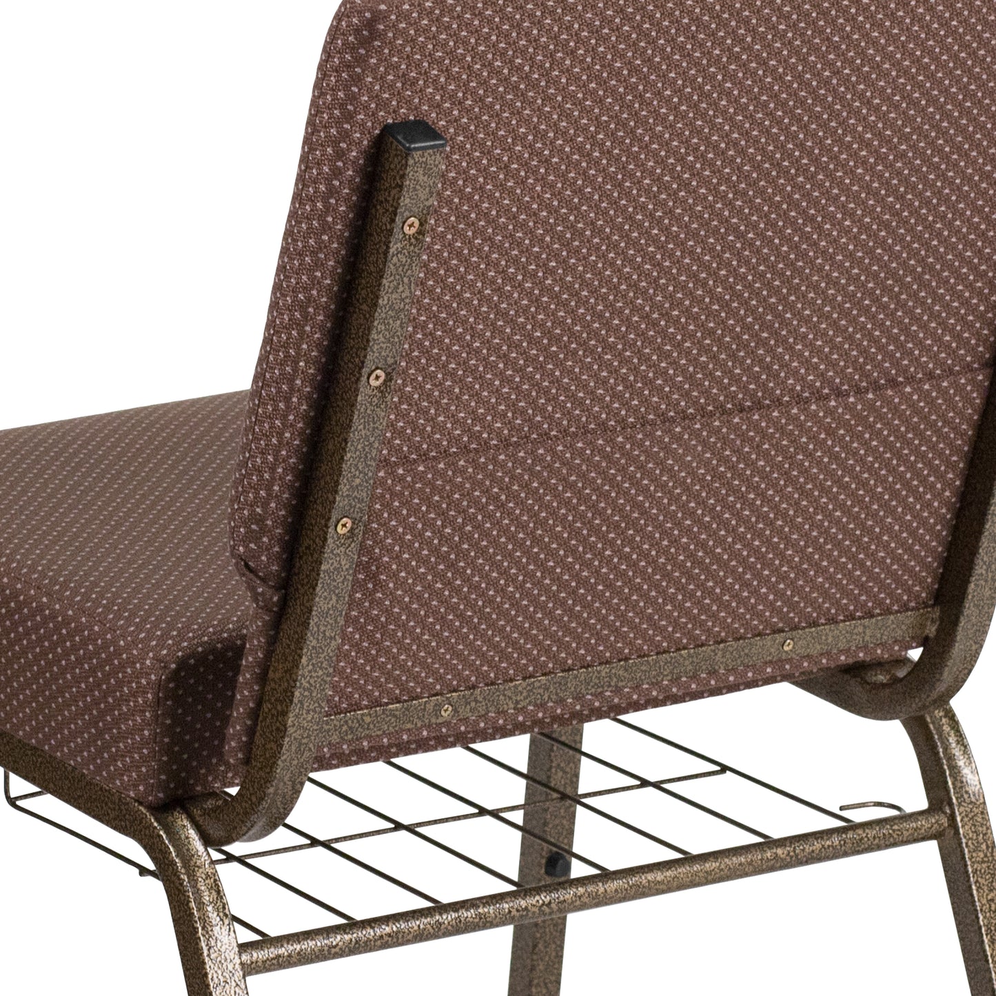 HERCULES Series 21''W Church Chair in Brown Dot Fabric with Book Rack - Gold Vein Frame Brown Dot Fabric/Gold Vein Frame FD-CH0221-4-GV-BNDOT-BAS-GG