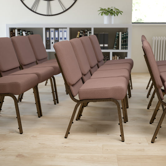 HERCULES Series 21''W Stacking Church Chair in Brown Dot Fabric - Gold Vein Frame Brown Dot Fabric/Gold Vein Frame