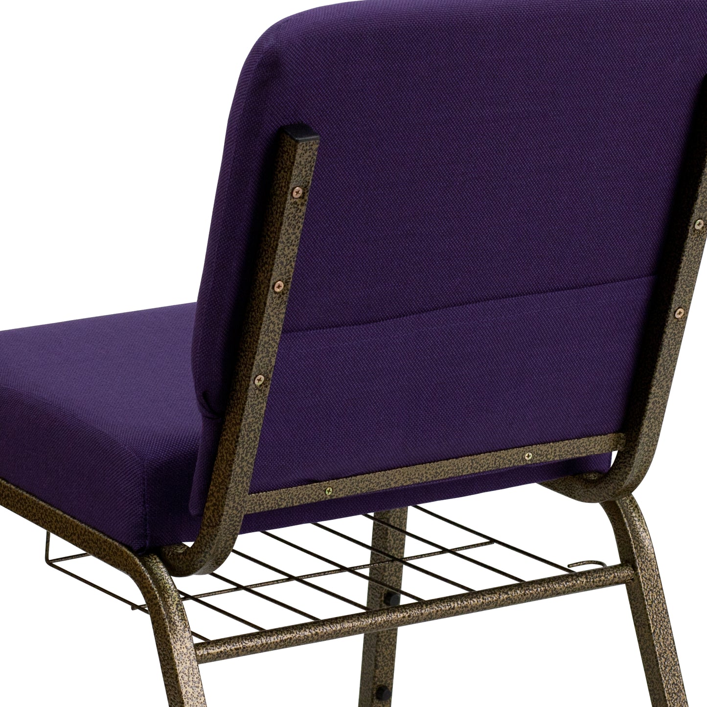 HERCULES Series 21''W Church Chair in Royal Purple Fabric with Cup Book Rack - Gold Vein Frame Royal Purple Fabric/Gold Vein Frame