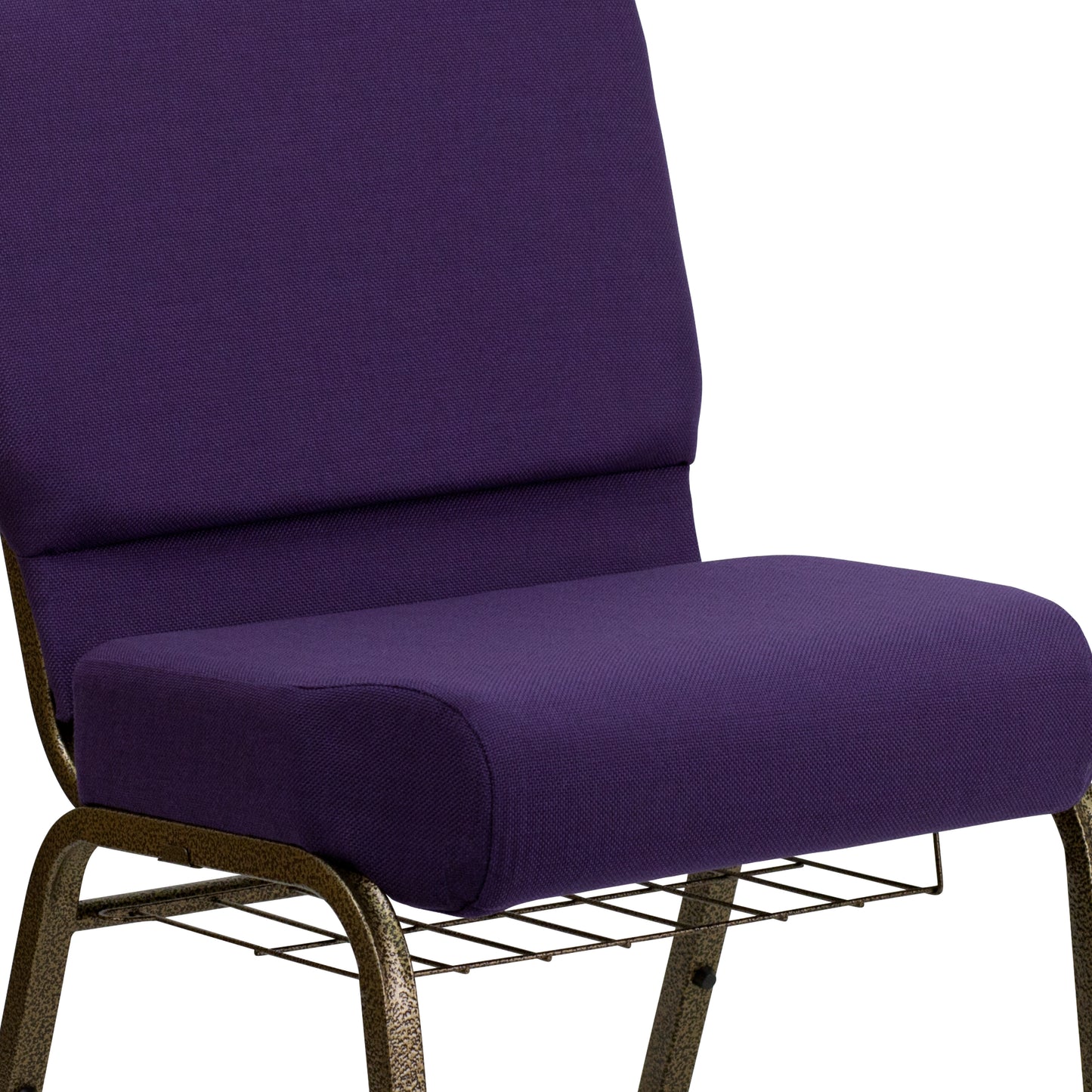 HERCULES Series 21''W Church Chair in Royal Purple Fabric with Cup Book Rack - Gold Vein Frame Royal Purple Fabric/Gold Vein Frame