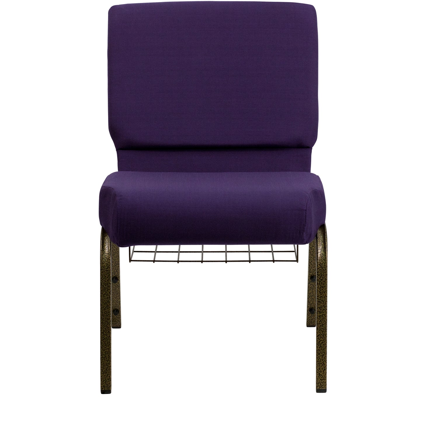 HERCULES Series 21''W Church Chair in Royal Purple Fabric with Cup Book Rack - Gold Vein Frame Royal Purple Fabric/Gold Vein Frame