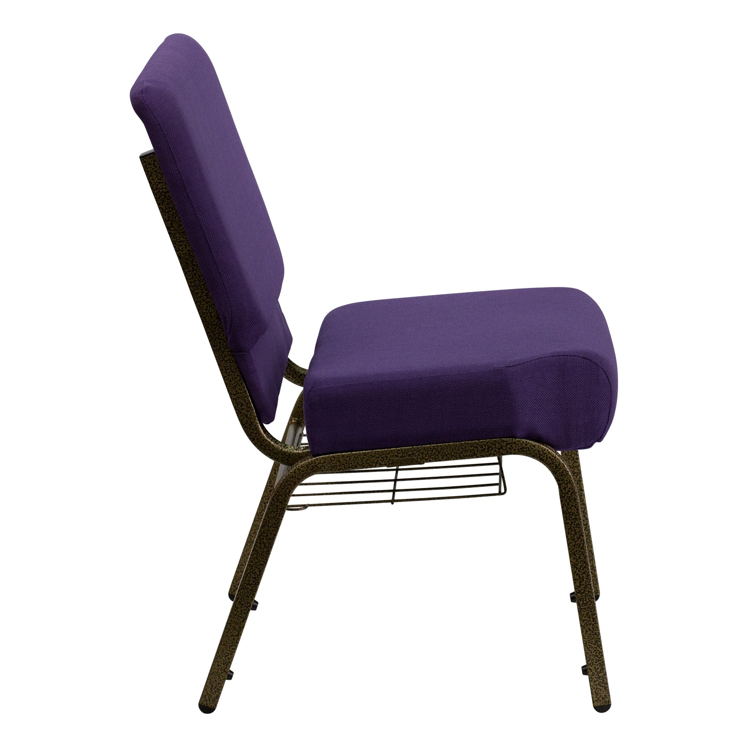 HERCULES Series 21''W Church Chair in Royal Purple Fabric with Cup Book Rack - Gold Vein Frame Royal Purple Fabric/Gold Vein Frame