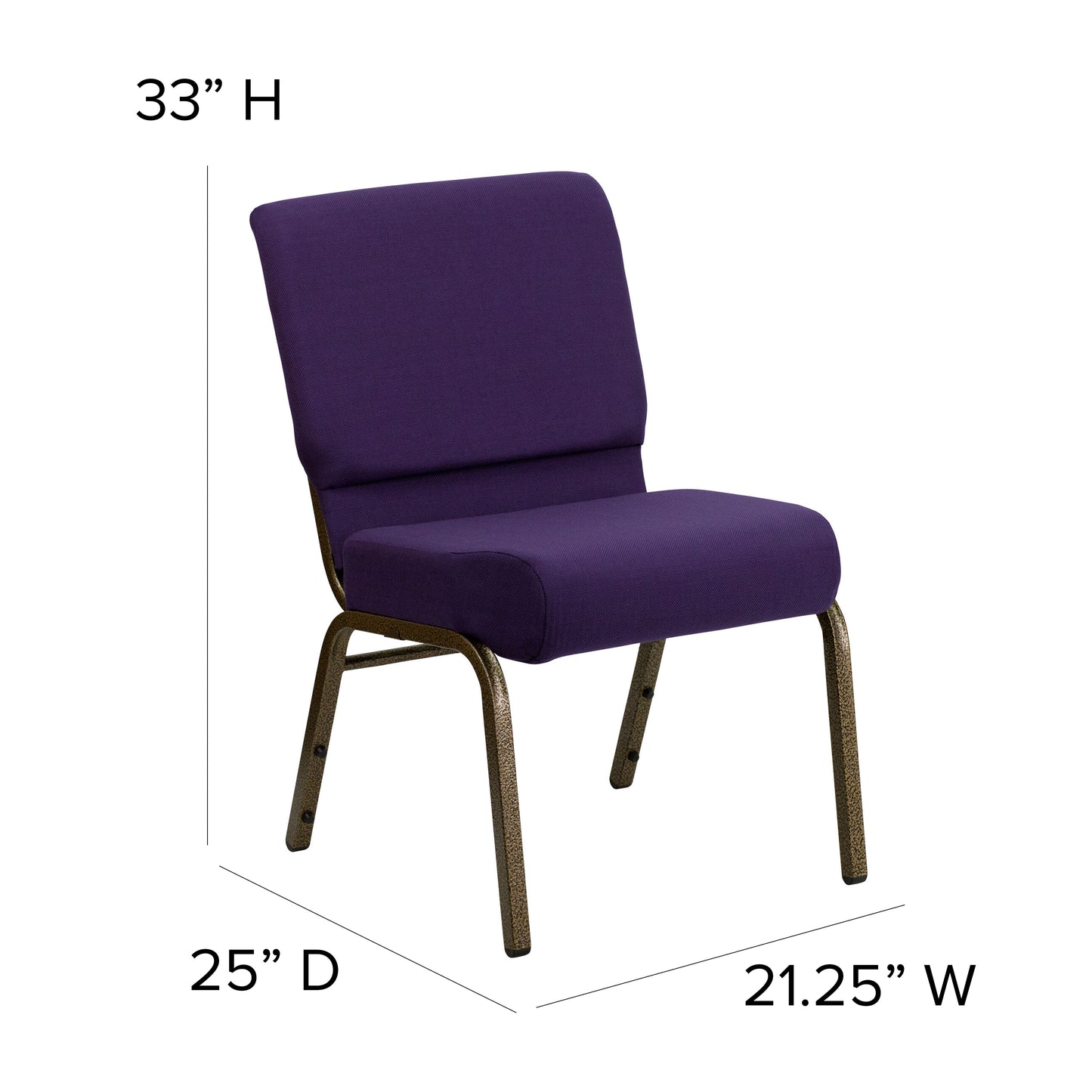 HERCULES Series 21''W Stacking Church Chair in Royal Purple Fabric - Gold Vein Frame Royal Purple Fabric/Gold Vein Frame