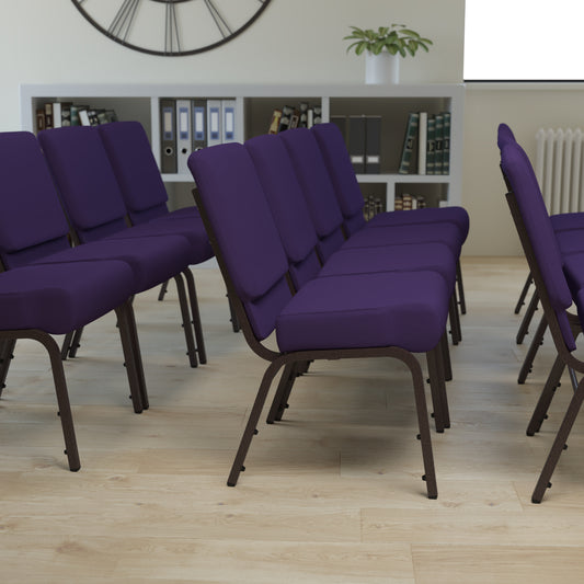 HERCULES Series 21''W Stacking Church Chair in Royal Purple Fabric - Gold Vein Frame Royal Purple Fabric/Gold Vein Frame