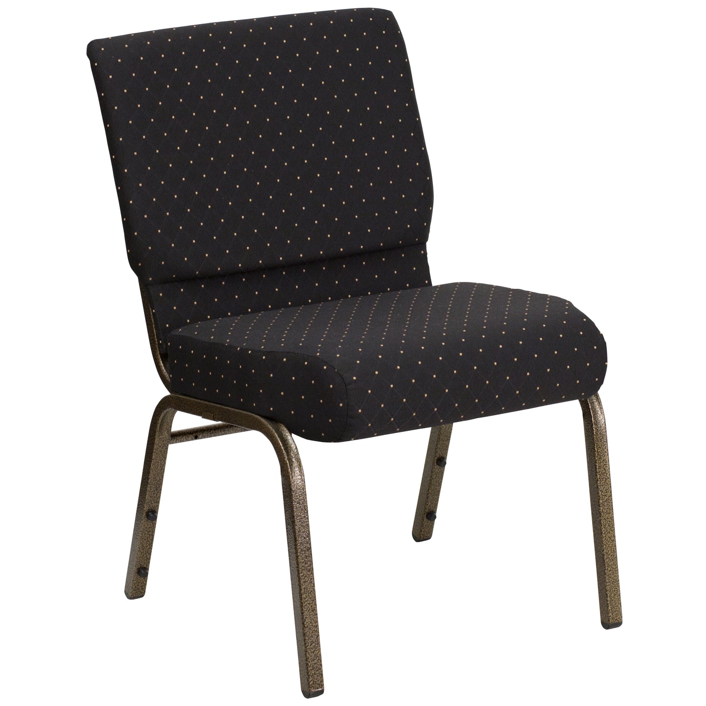 HERCULES Series 21''W Stacking Church Chair in Black Dot Patterned Fabric - Gold Vein Frame Black Dot Patterned Fabric/Gold Vein Frame