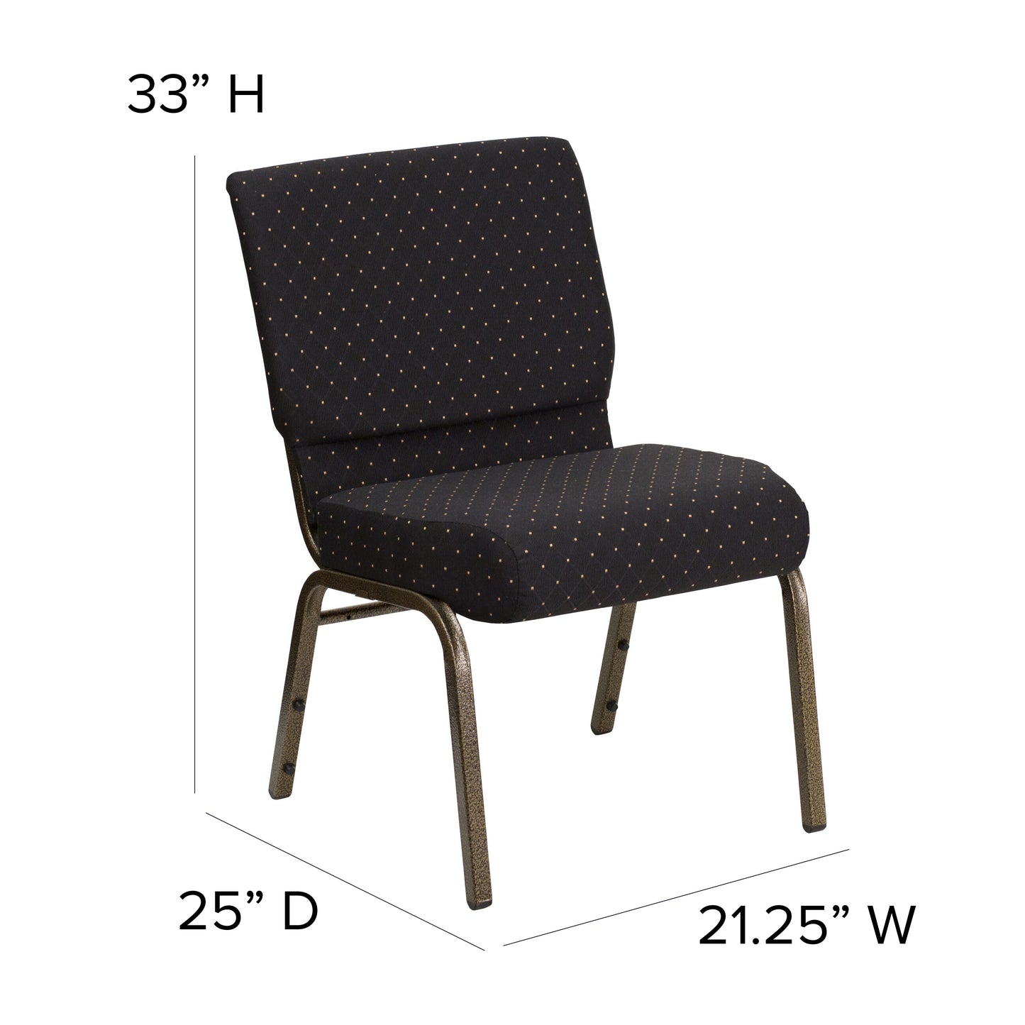 HERCULES Series 21''W Stacking Church Chair in Black Dot Patterned Fabric - Gold Vein Frame Black Dot Patterned Fabric/Gold Vein Frame