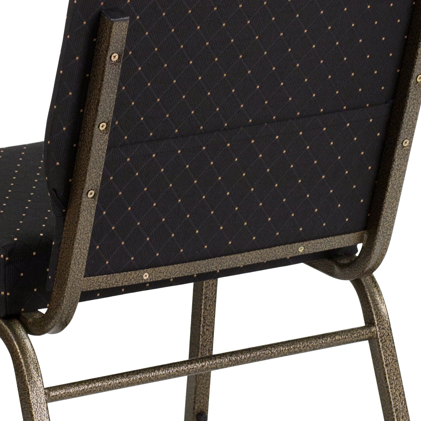HERCULES Series 21''W Stacking Church Chair in Black Dot Patterned Fabric - Gold Vein Frame Black Dot Patterned Fabric/Gold Vein Frame