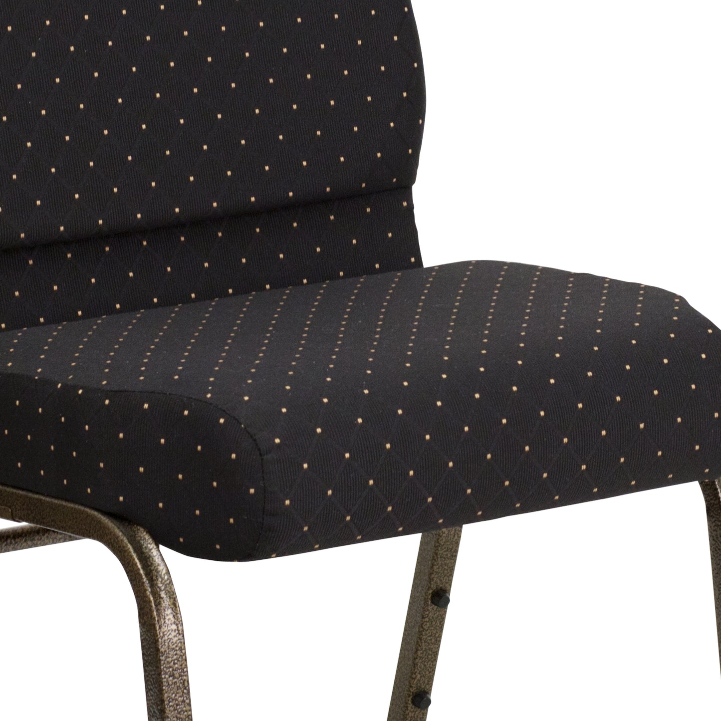 HERCULES Series 21''W Stacking Church Chair in Black Dot Patterned Fabric - Gold Vein Frame Black Dot Patterned Fabric/Gold Vein Frame