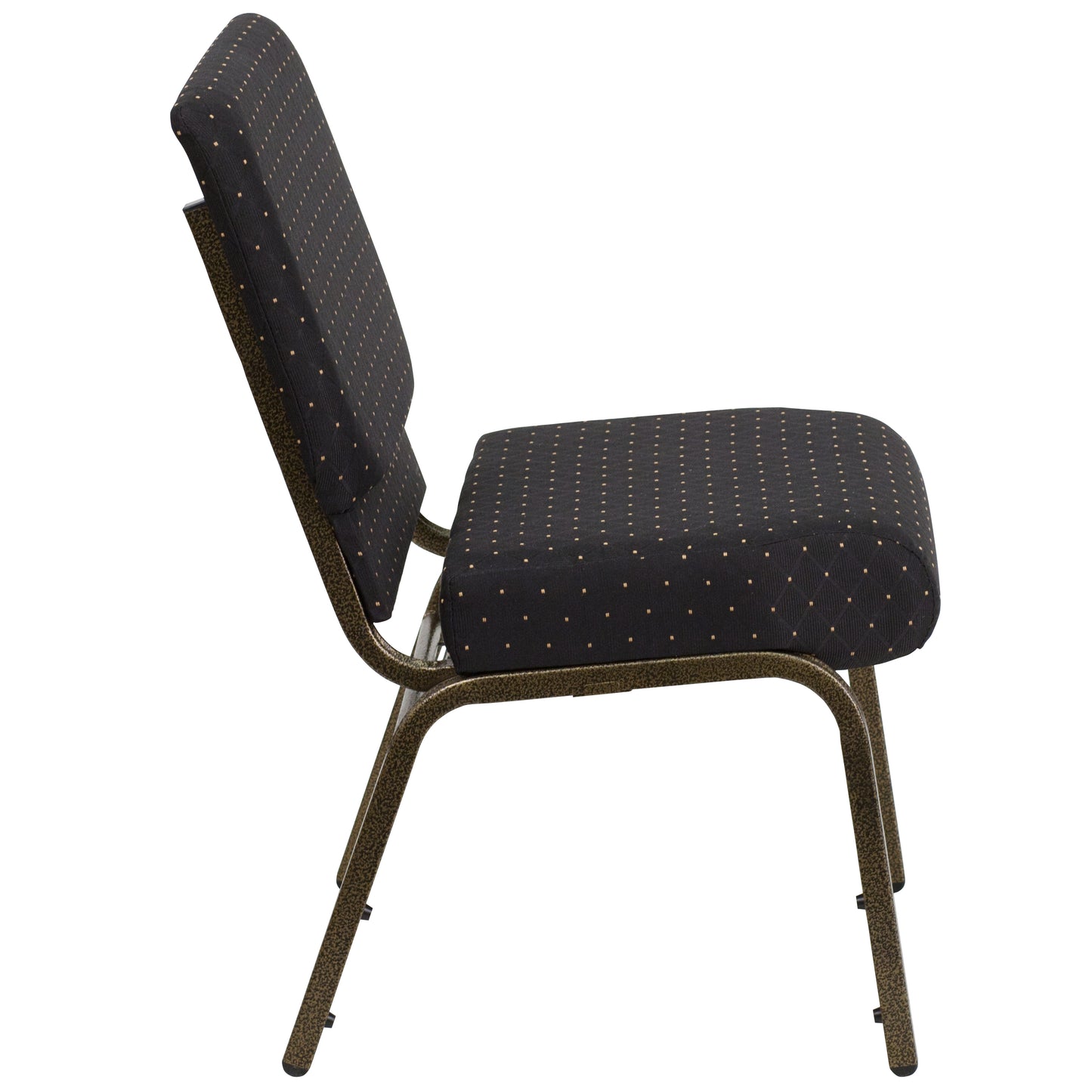 HERCULES Series 21''W Stacking Church Chair in Black Dot Patterned Fabric - Gold Vein Frame Black Dot Patterned Fabric/Gold Vein Frame