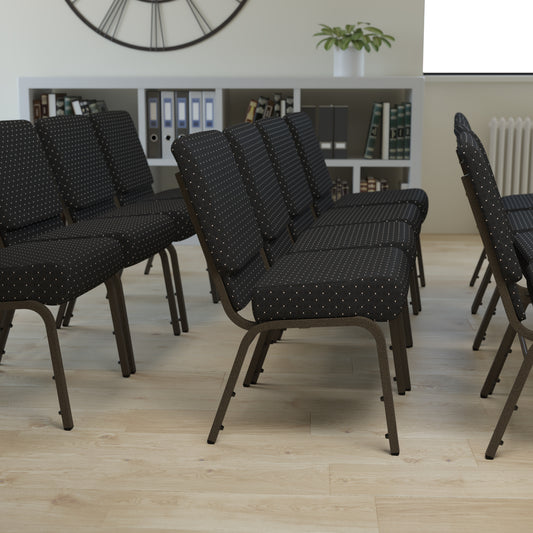 HERCULES Series 21''W Stacking Church Chair in Black Dot Patterned Fabric - Gold Vein Frame Black Dot Patterned Fabric/Gold Vein Frame