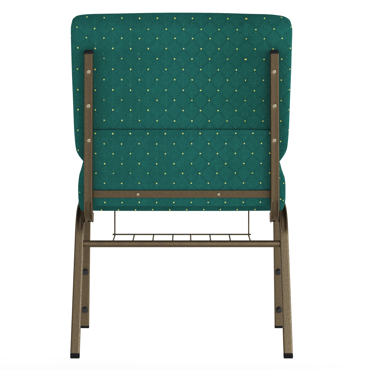 HERCULES Series 21''W Church Chair in Hunter Green Dot Patterned Fabric with Book Rack - Gold Vein Frame Hunter Green Dot Patterned Fabric/Gold Vein Frame