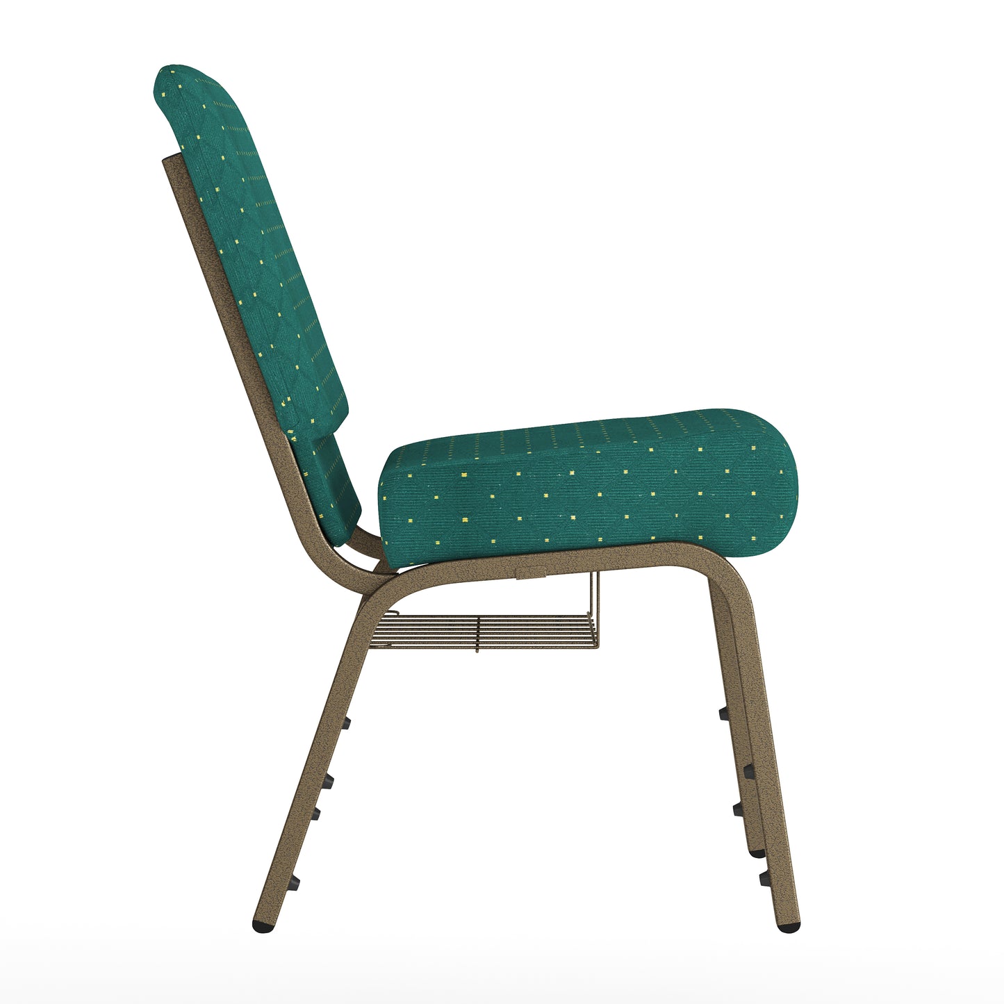 HERCULES Series 21''W Church Chair in Hunter Green Dot Patterned Fabric with Book Rack - Gold Vein Frame Hunter Green Dot Patterned Fabric/Gold Vein Frame