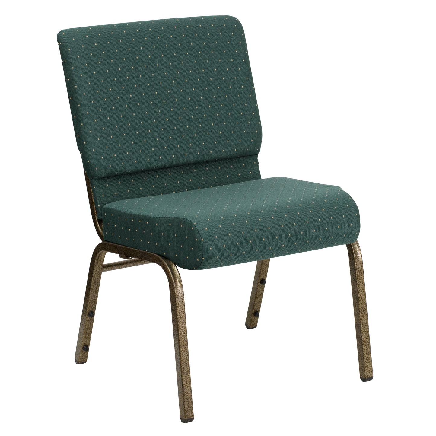 HERCULES Series 21''W Stacking Church Chair in Hunter Green Dot Patterned Fabric - Gold Vein Frame Hunter Green Dot Patterned Fabric/Gold Vein Frame