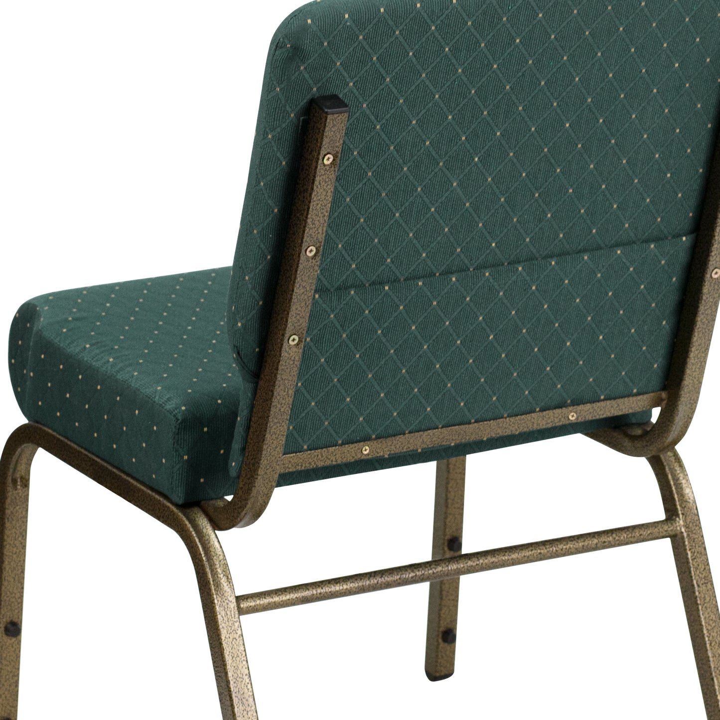 HERCULES Series 21''W Stacking Church Chair in Hunter Green Dot Patterned Fabric - Gold Vein Frame Hunter Green Dot Patterned Fabric/Gold Vein Frame