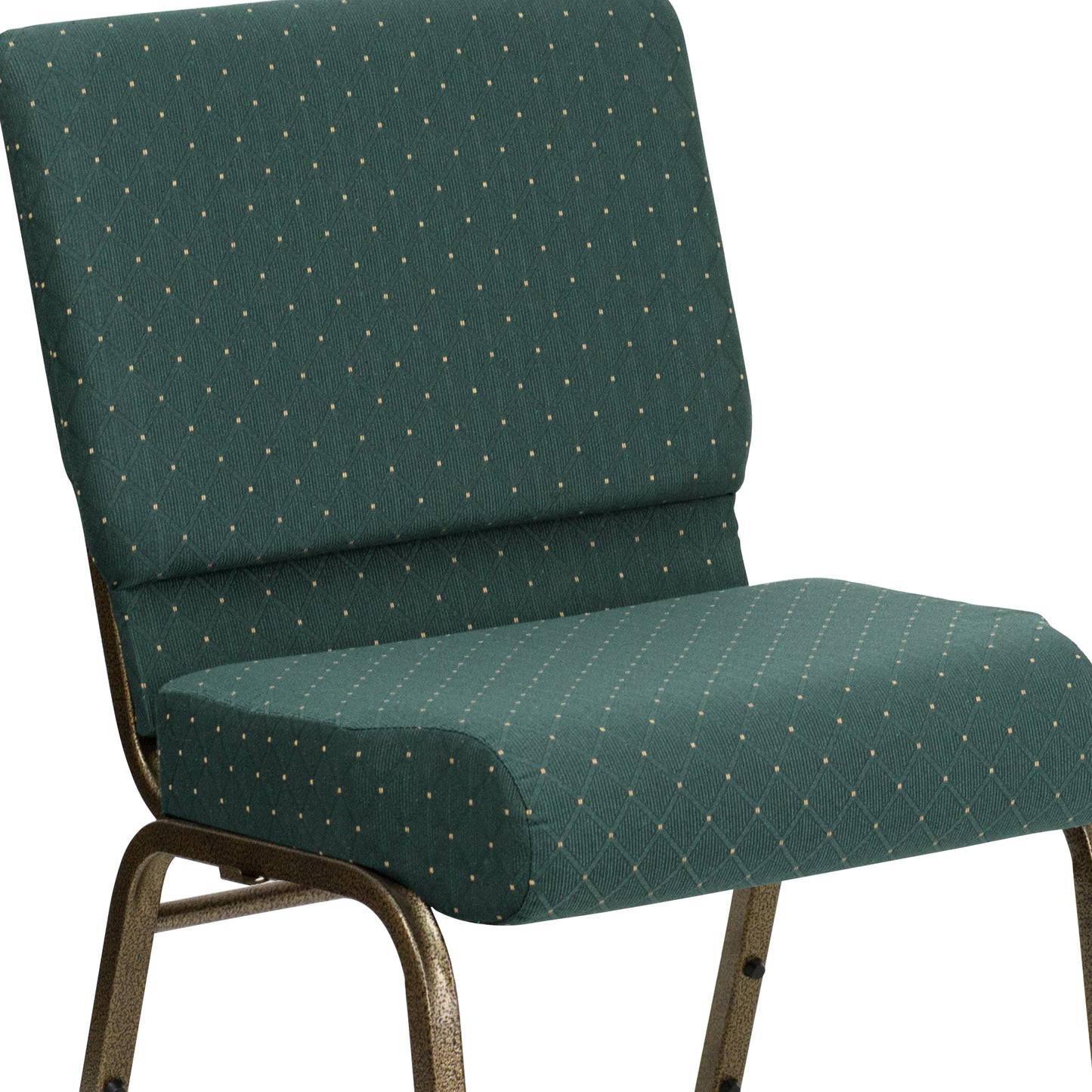 HERCULES Series 21''W Stacking Church Chair in Hunter Green Dot Patterned Fabric - Gold Vein Frame Hunter Green Dot Patterned Fabric/Gold Vein Frame