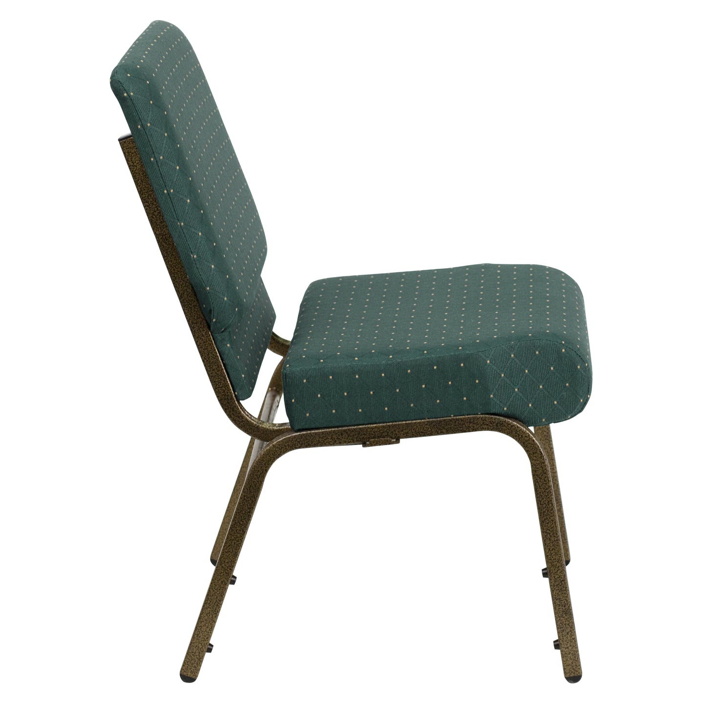 HERCULES Series 21''W Stacking Church Chair in Hunter Green Dot Patterned Fabric - Gold Vein Frame Hunter Green Dot Patterned Fabric/Gold Vein Frame