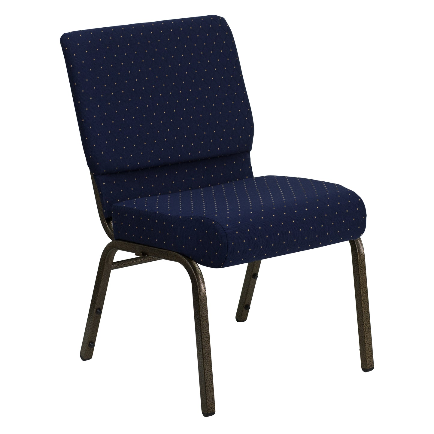 HERCULES Series 21''W Stacking Church Chair in Navy Blue Dot Patterned Fabric - Gold Vein Frame Navy Blue Dot Patterned Fabric/Gold Vein Frame