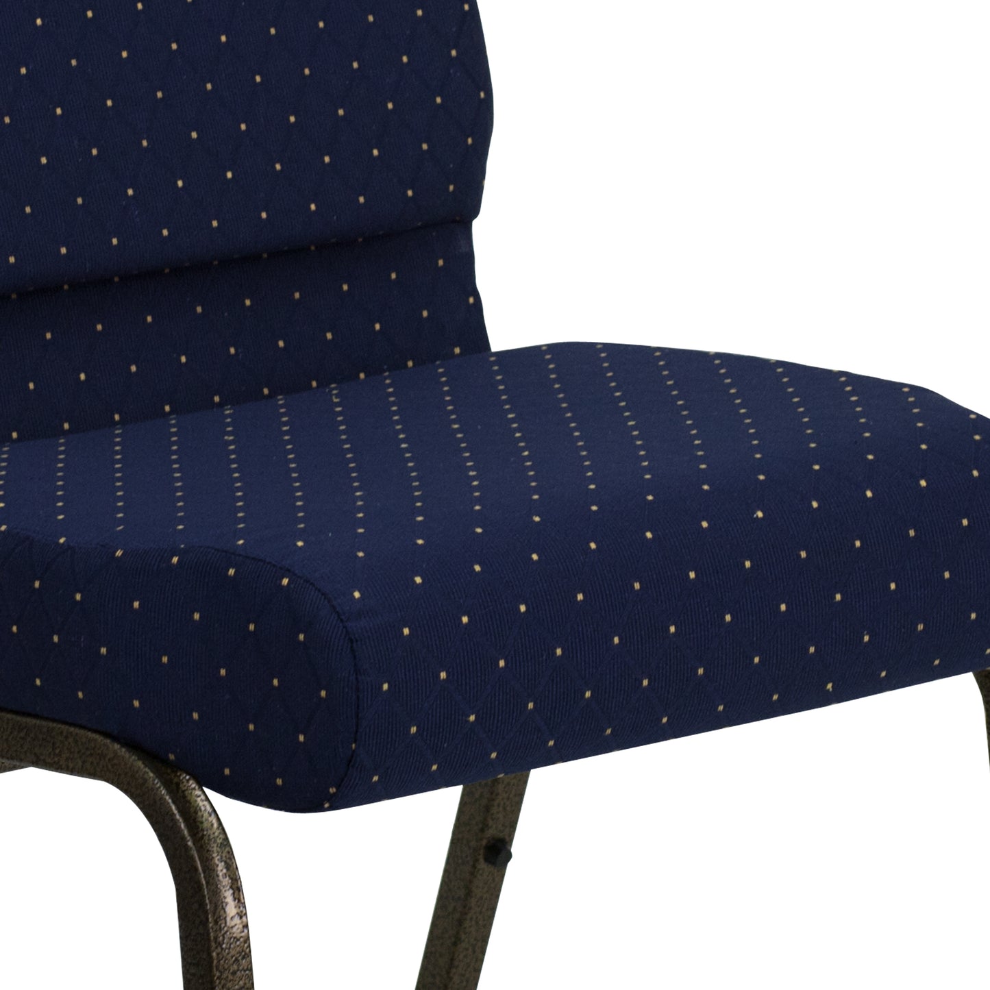 HERCULES Series 21''W Stacking Church Chair in Navy Blue Dot Patterned Fabric - Gold Vein Frame Navy Blue Dot Patterned Fabric/Gold Vein Frame