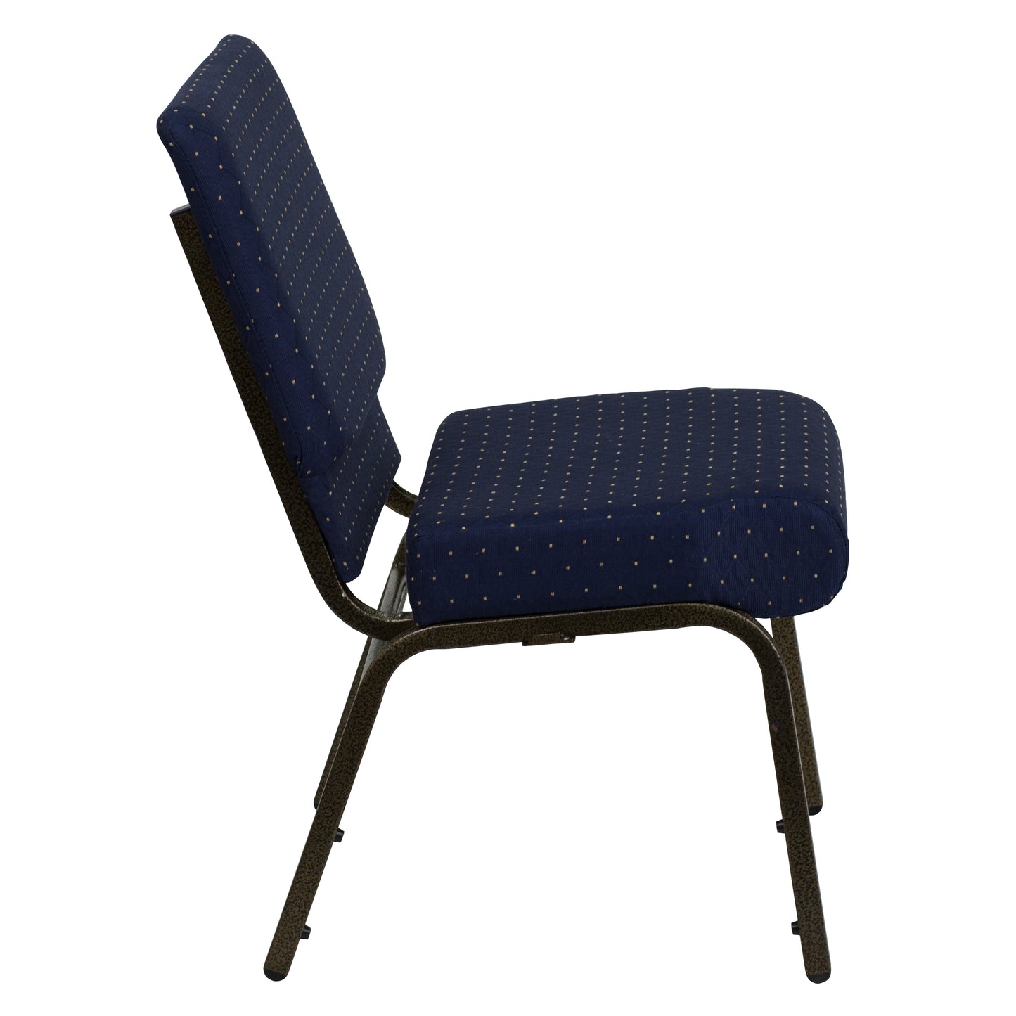 HERCULES Series 21''W Stacking Church Chair in Navy Blue Dot Patterned Fabric - Gold Vein Frame Navy Blue Dot Patterned Fabric/Gold Vein Frame