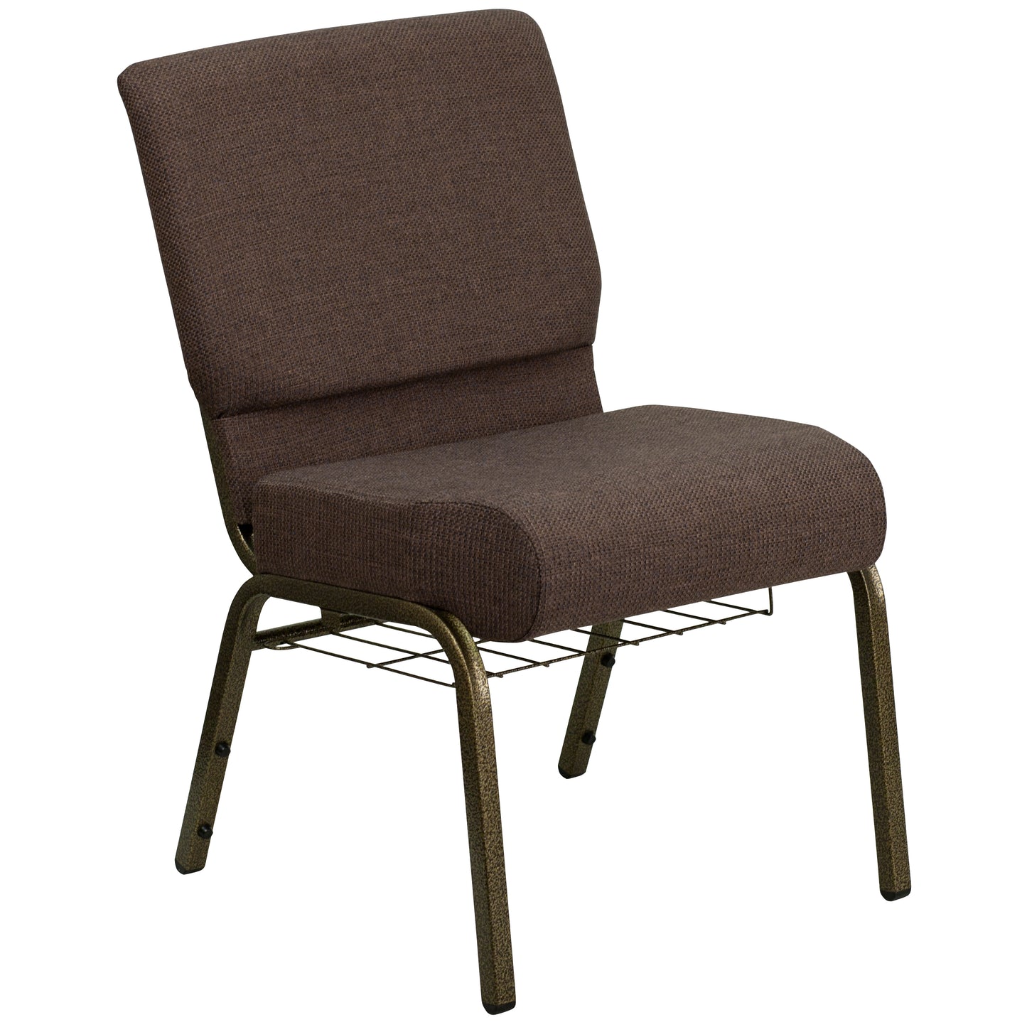 HERCULES Series 21''W Church Chair in Brown Fabric with Cup Book Rack - Gold Vein Frame Brown Fabric/Gold Vein Frame