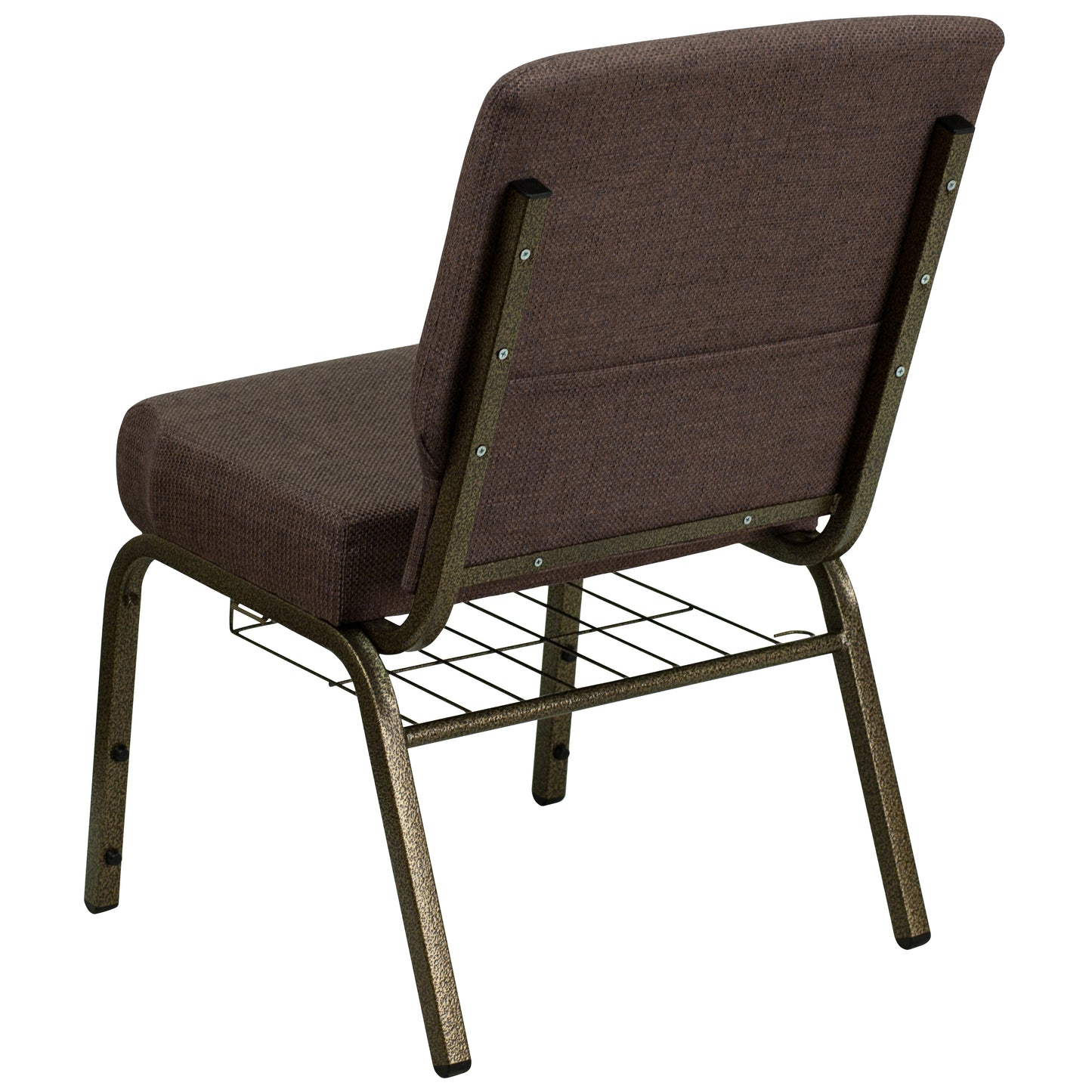 HERCULES Series 21''W Church Chair in Brown Fabric with Cup Book Rack - Gold Vein Frame Brown Fabric/Gold Vein Frame