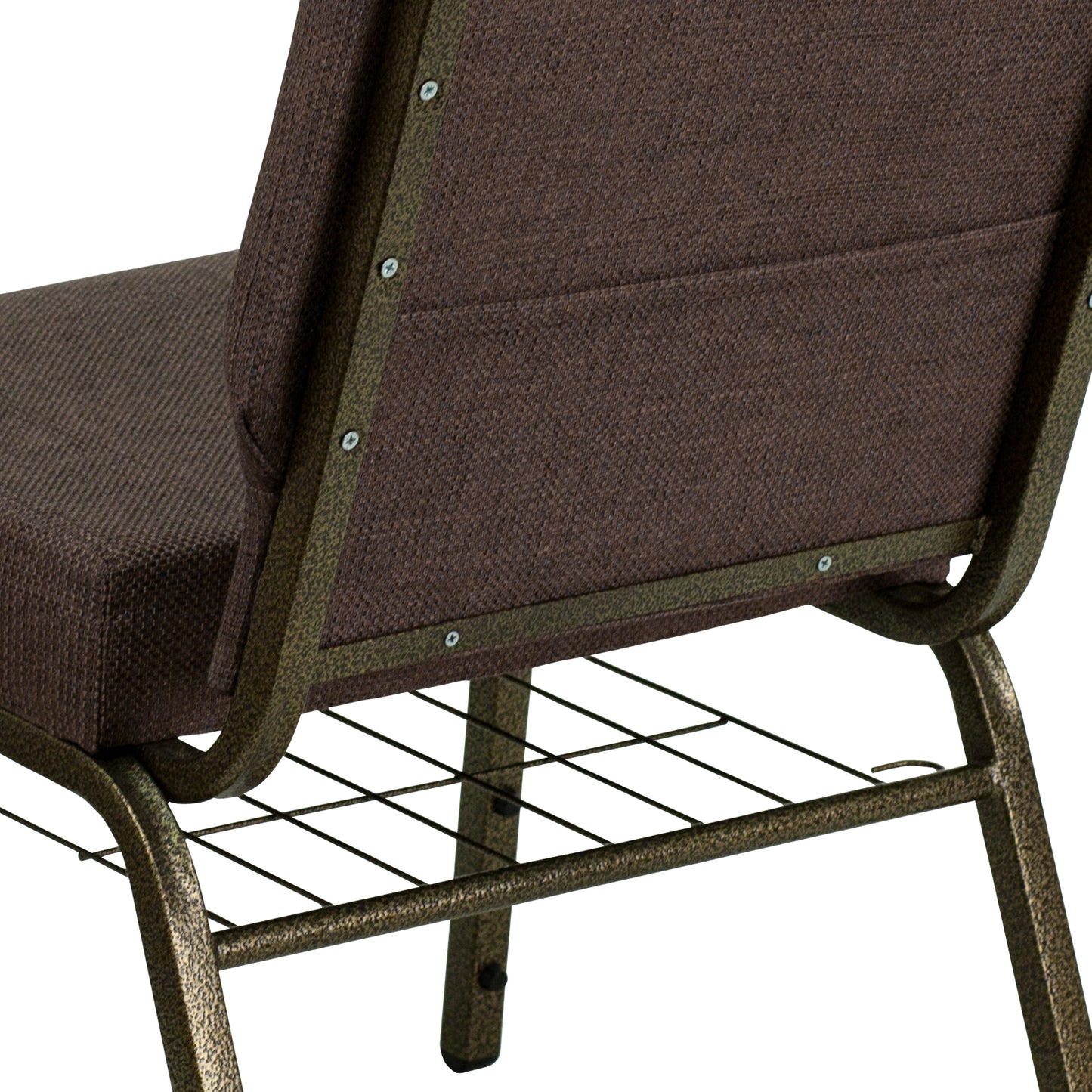 HERCULES Series 21''W Church Chair in Brown Fabric with Cup Book Rack - Gold Vein Frame Brown Fabric/Gold Vein Frame