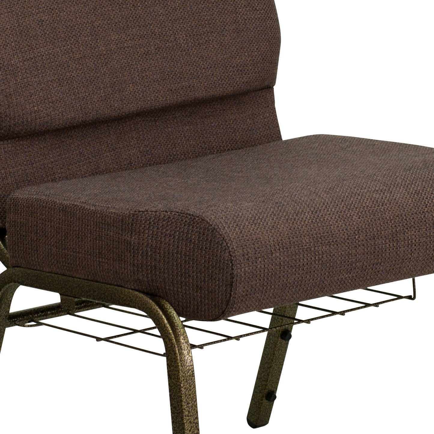 HERCULES Series 21''W Church Chair in Brown Fabric with Cup Book Rack - Gold Vein Frame Brown Fabric/Gold Vein Frame