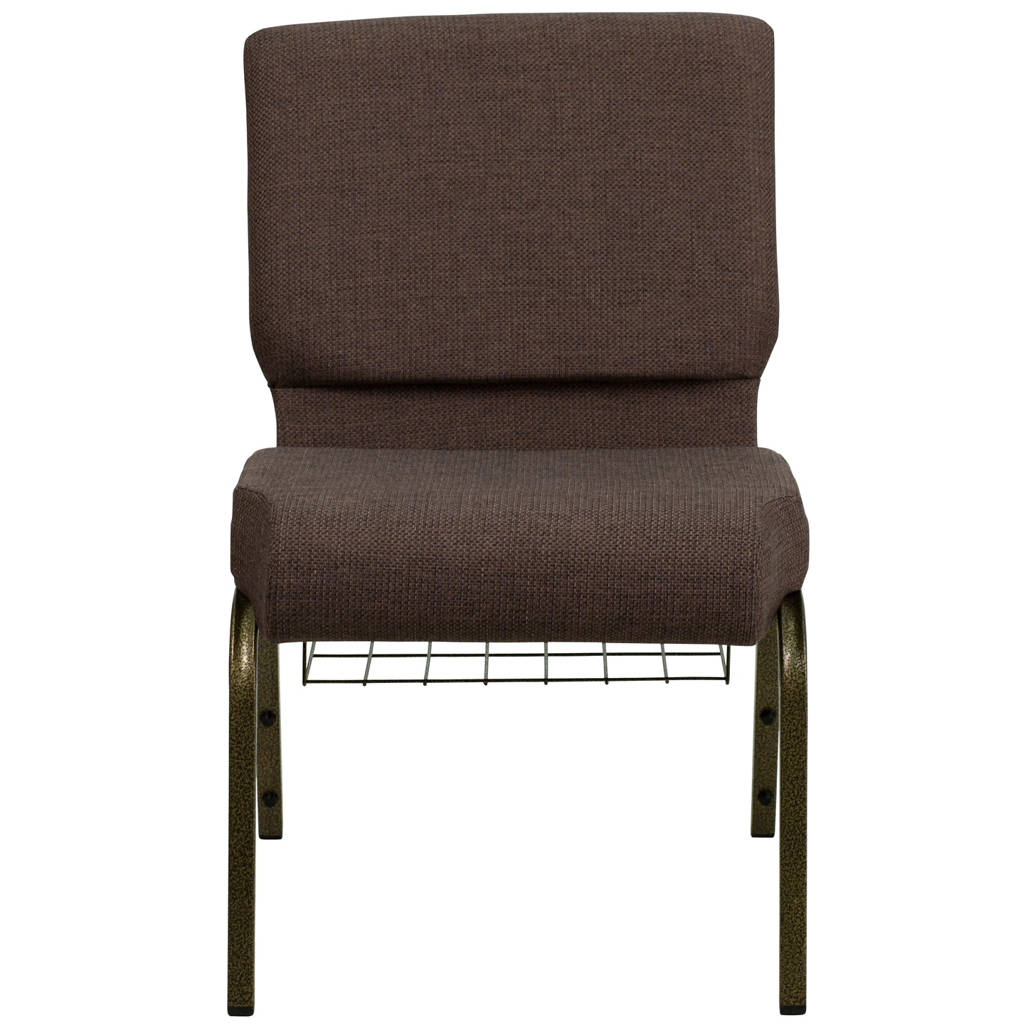 HERCULES Series 21''W Church Chair in Brown Fabric with Cup Book Rack - Gold Vein Frame Brown Fabric/Gold Vein Frame