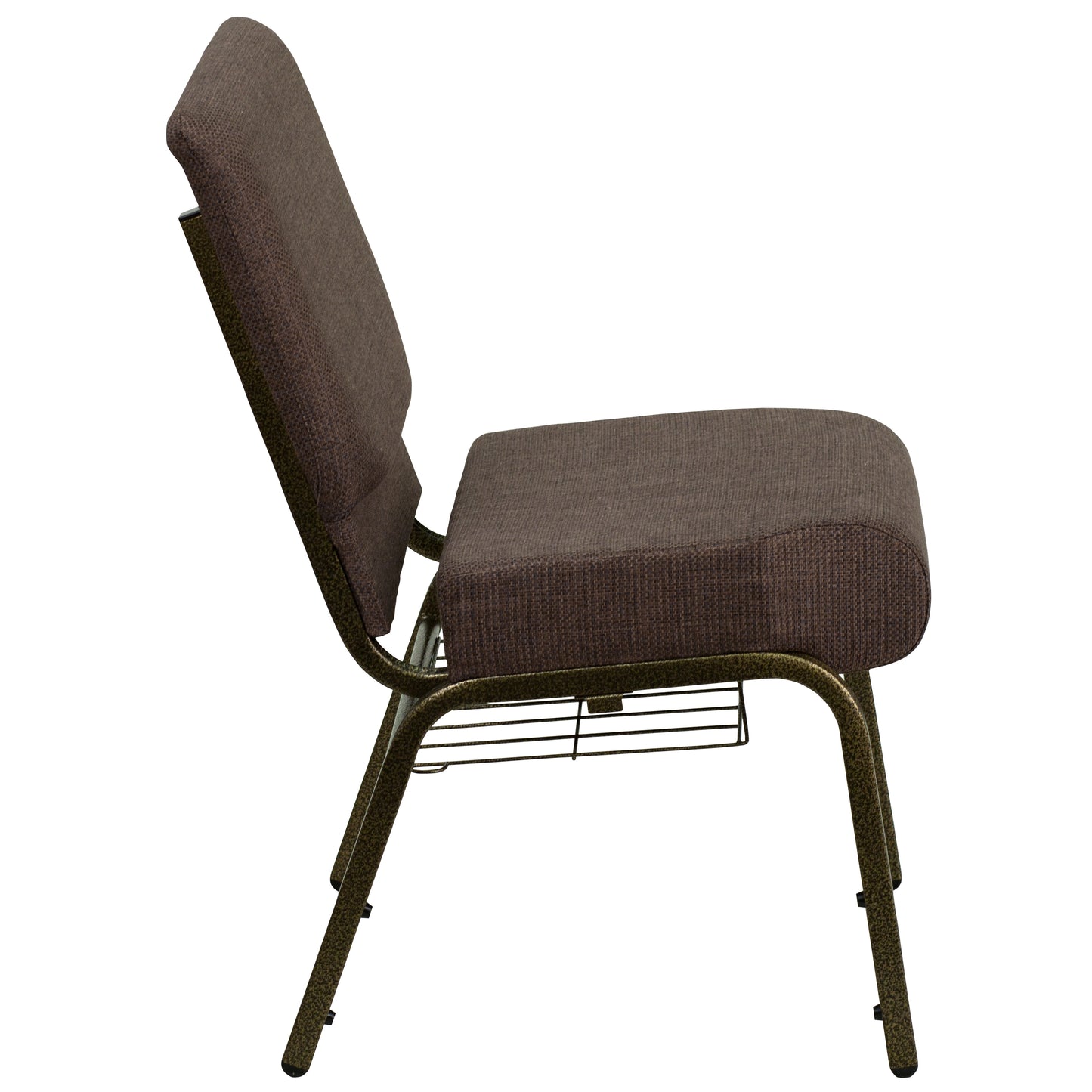 HERCULES Series 21''W Church Chair in Brown Fabric with Cup Book Rack - Gold Vein Frame Brown Fabric/Gold Vein Frame