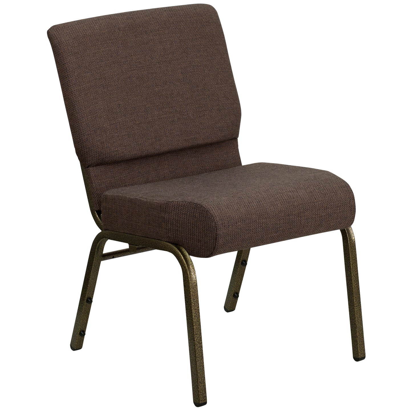 HERCULES Series 21''W Stacking Church Chair in Brown Fabric - Gold Vein Frame Brown Fabric/Gold Vein Frame