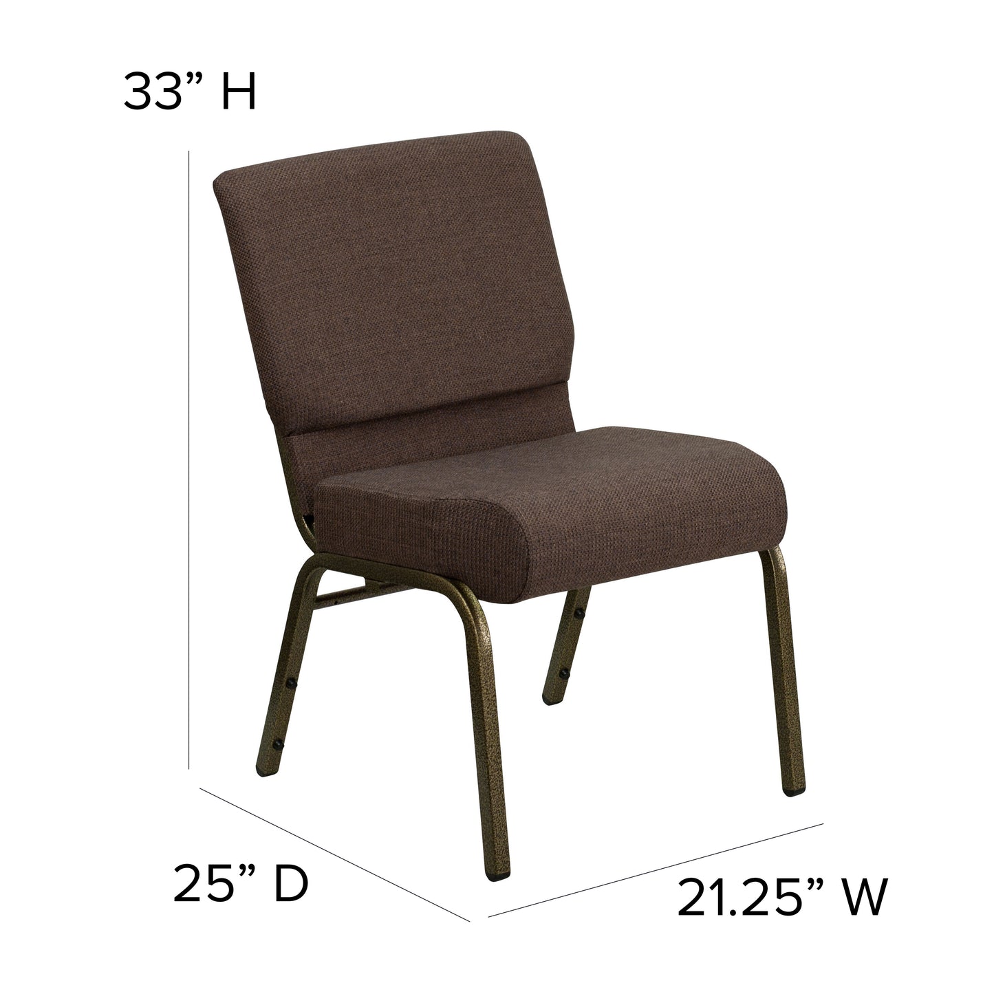 HERCULES Series 21''W Stacking Church Chair in Brown Fabric - Gold Vein Frame Brown Fabric/Gold Vein Frame
