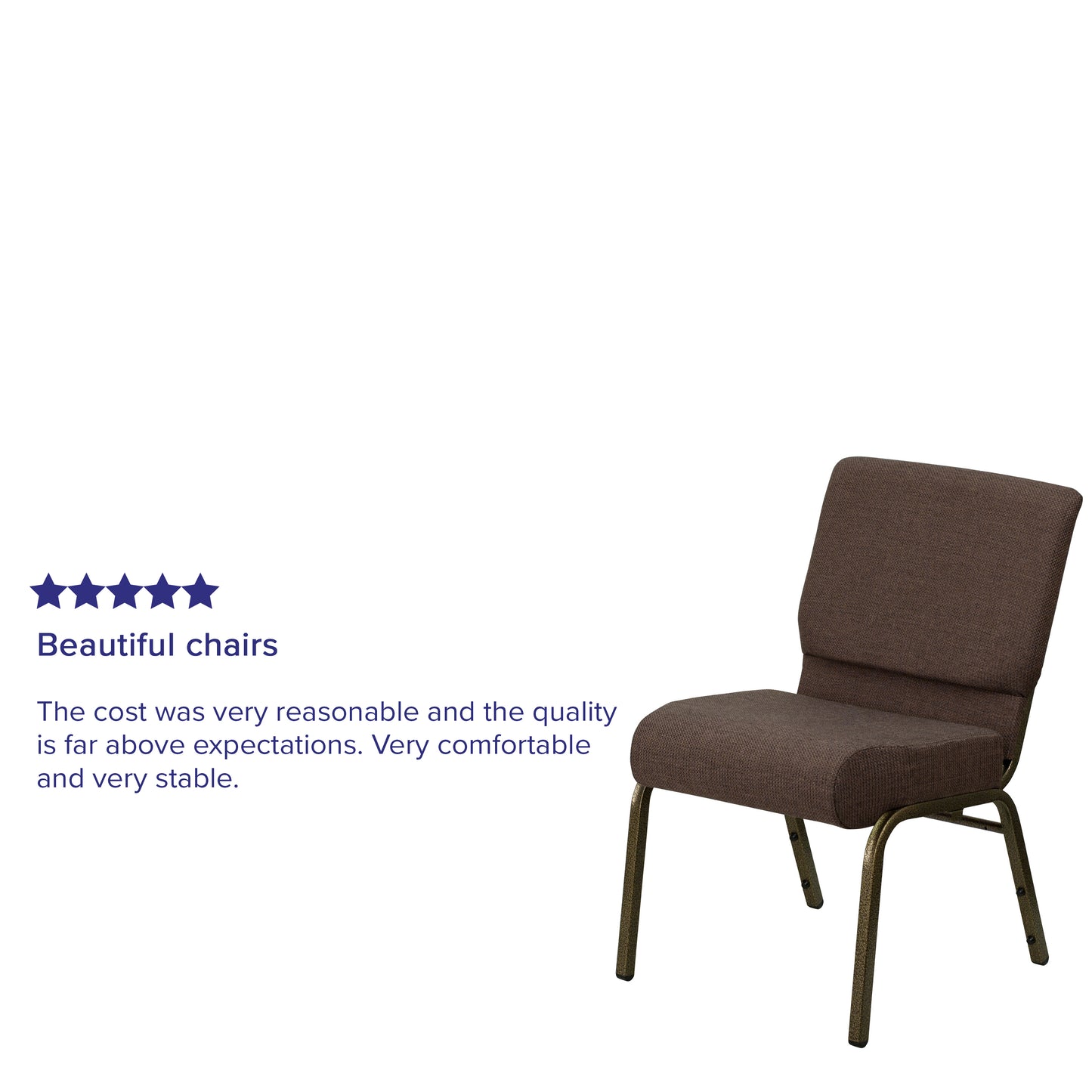 HERCULES Series 21''W Stacking Church Chair in Brown Fabric - Gold Vein Frame Brown Fabric/Gold Vein Frame