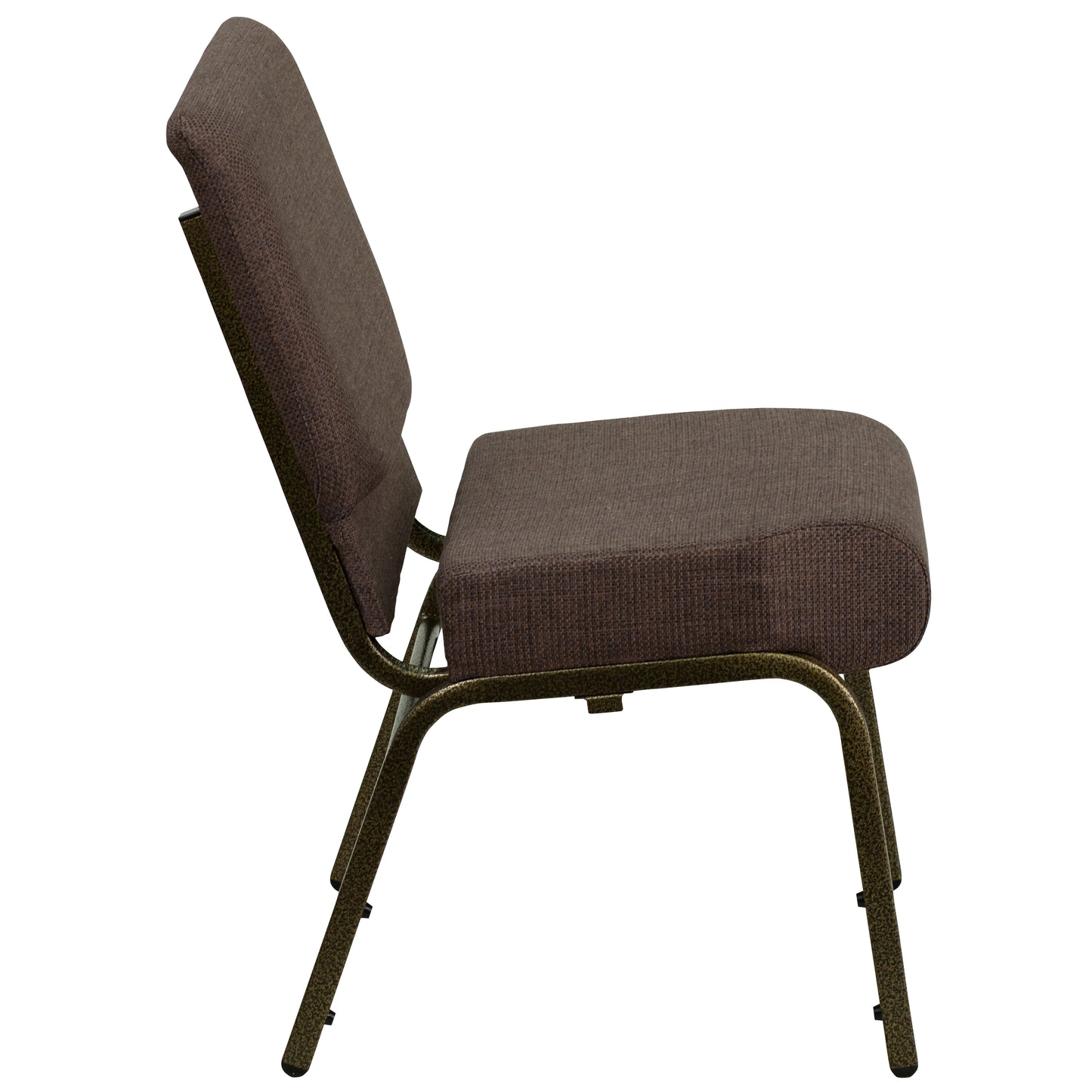 HERCULES Series 21''W Stacking Church Chair in Brown Fabric - Gold Vein Frame Brown Fabric/Gold Vein Frame