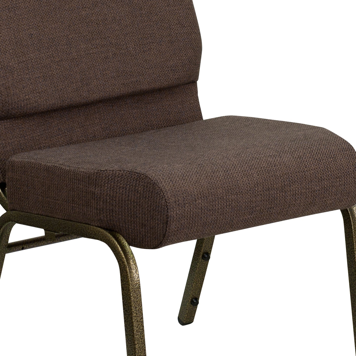 HERCULES Series 21''W Stacking Church Chair in Brown Fabric - Gold Vein Frame Brown Fabric/Gold Vein Frame
